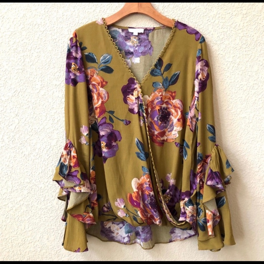 Oddly green floral wrap front top( blouse)